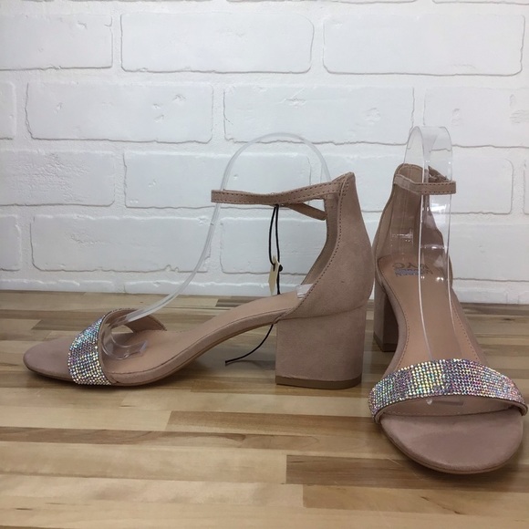 MADDEN NYC nude beige heeled sandals crystal Incrusted glitter chunky heels - Picture 6 of 16